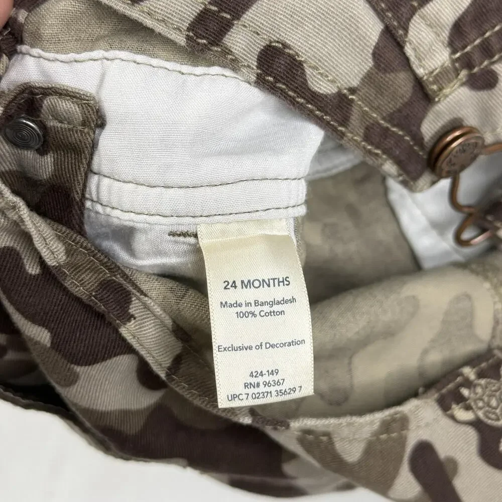OshKosh Overalls Camo Turtle Vestbak Bgosh Baby Boys 24M Brown Cargo Pockets